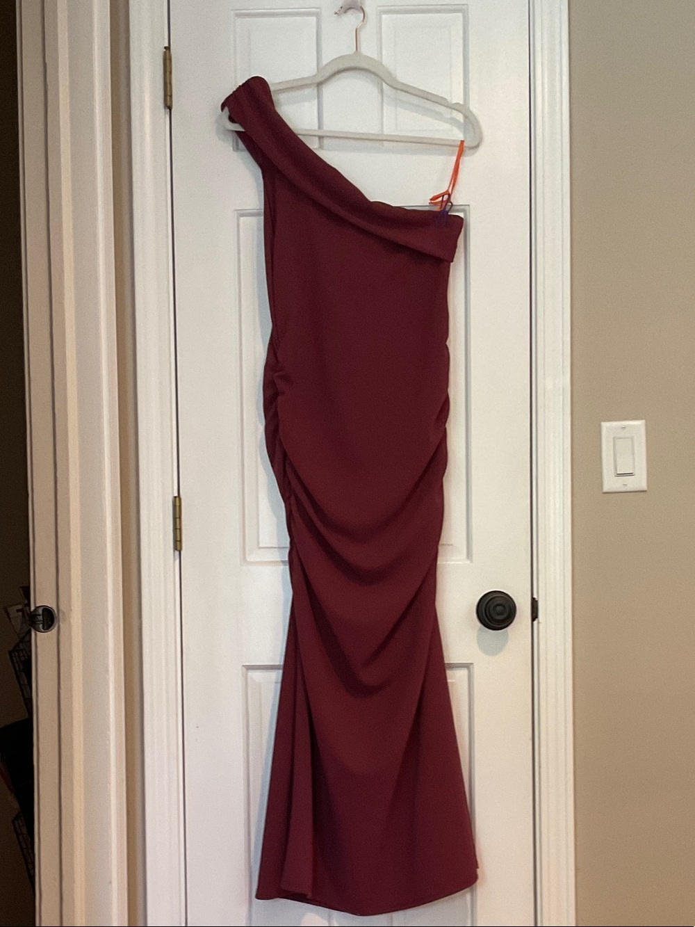 Asymmetric One-Shoulder Wine Evening Dress
